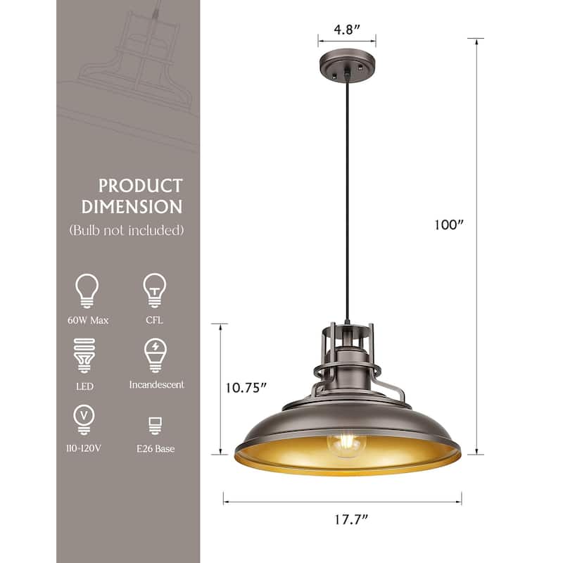 1-Light Barn Pendant Light, Farmhouse Vintage Pendant Light, Oil Rubbed Bronze Finish