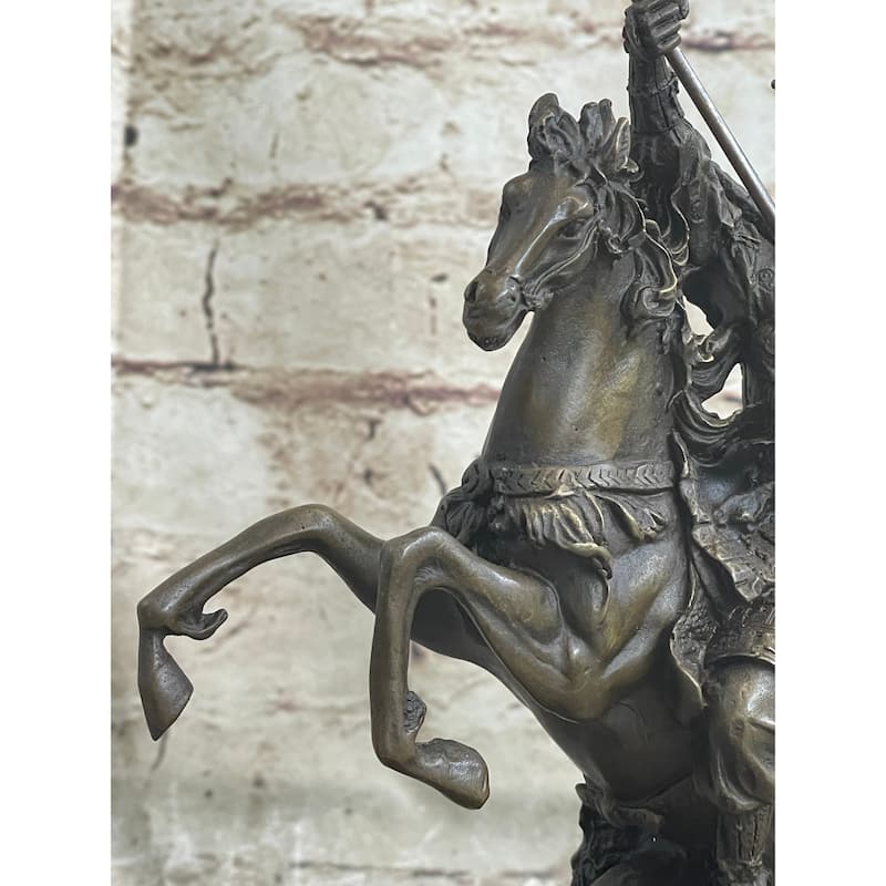 Japanese Samurai Warrior On Horseback Bronze Statue Sculpture Figure On Marble Base