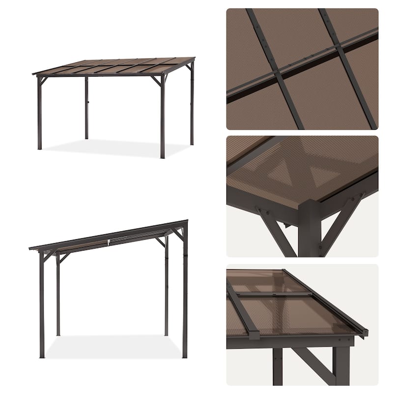 Outdoor Rectangle Wall Mounted Gazebo with Metal Frame Lean to Pergola Sunroom with Sloping Soft-Roof