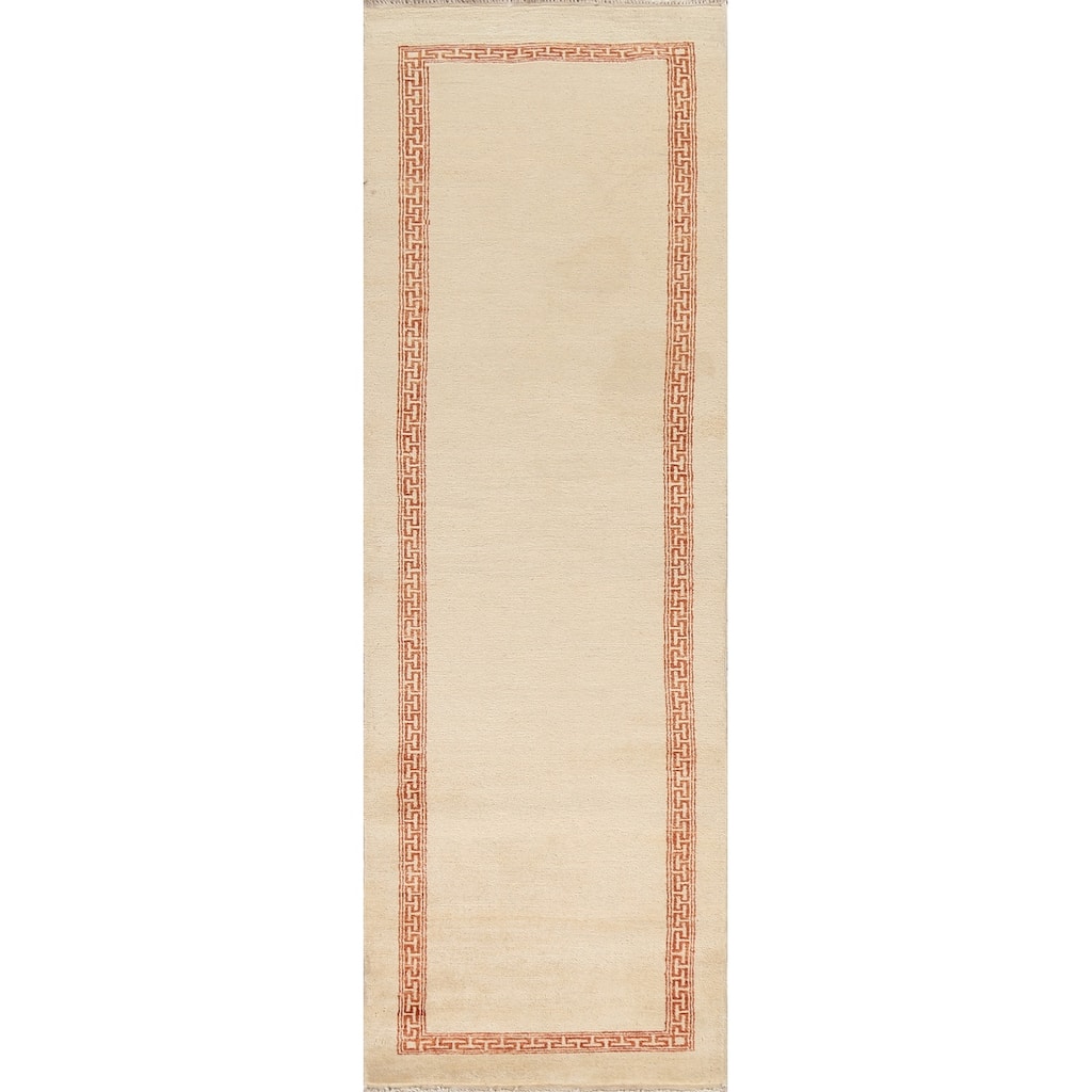 Neutral Gabbeh Kashkoli Oriental Runner Rug Wool Hand-knotted Carpet - 2'7" x 9'3"