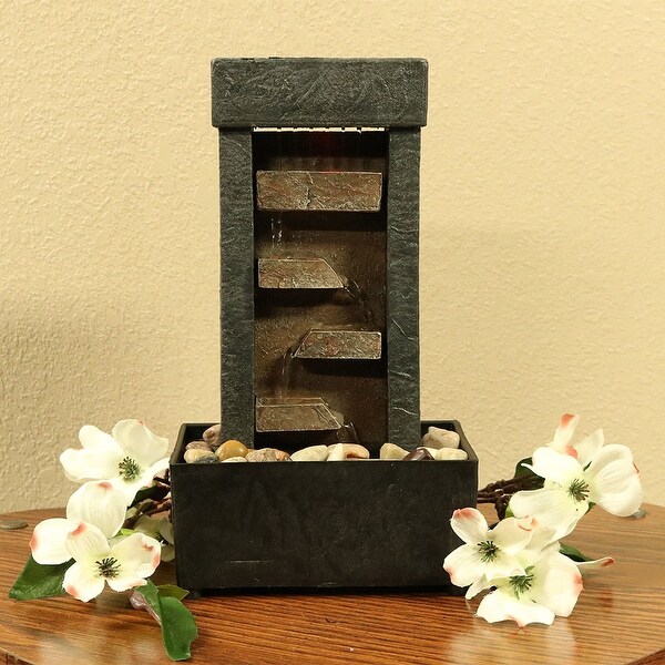 Sunnydaze Tiered Shelves Lighted Tabletop Fountain 10 Inch Tall
