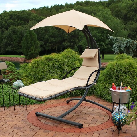 Sunnydaze Floating Chaise Lounger Chair with Canopy - 79-Inch - 2-Pack