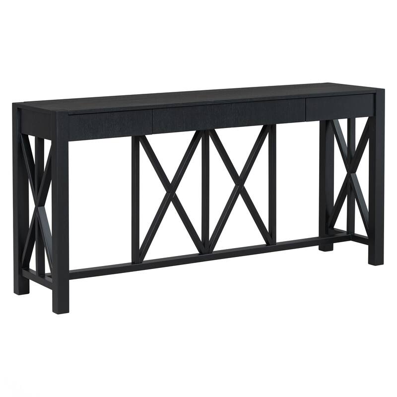 60'' Console Table with 4 Spacious Drawers, Modern Crisscross Design Entryway Table