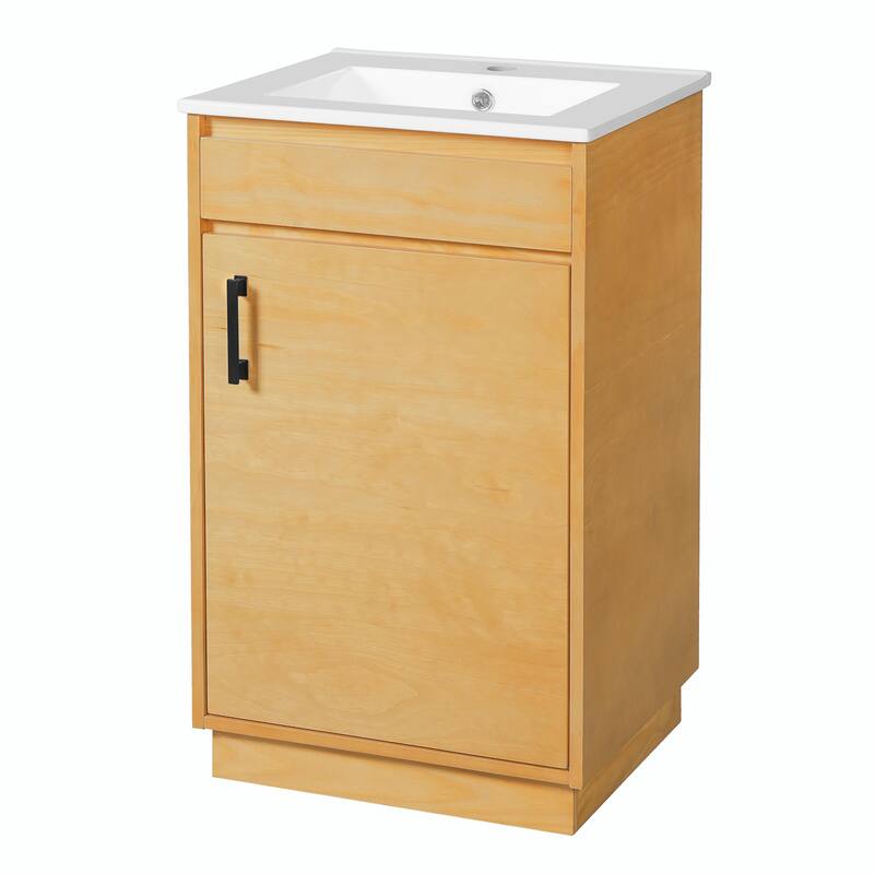 20" Bathroom Vanity with Ceramic Sink - Freestanding Single Vanity Set with Soft Closing Door and Adjustable Shelf