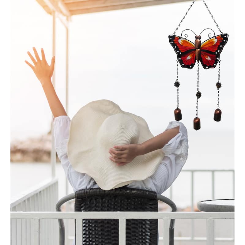 CoTa Global Red Butterfly Wind Chime - Handmade Glass And Metal Chime - 25.4 Inches