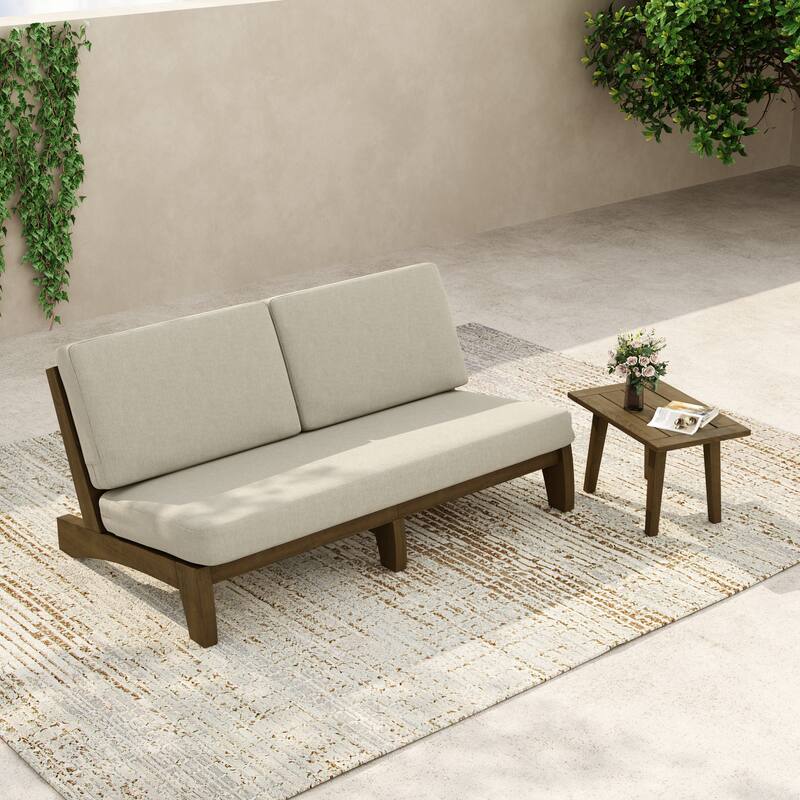 3-Seat Outdoor Sofa Set with Solid Wood Coffee Table, Weather-Resistant Cushions