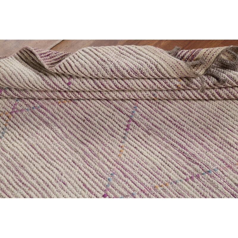 Beige Trellis Moroccan Area Rug Hand-Knotted Oriental Wool Carpet - 5'1"x 8'11"