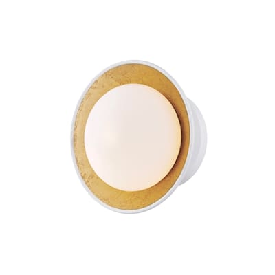 Cadence 1-light White Lustro and Gold Leaf Small Semi Flush, Opal Matte Glass