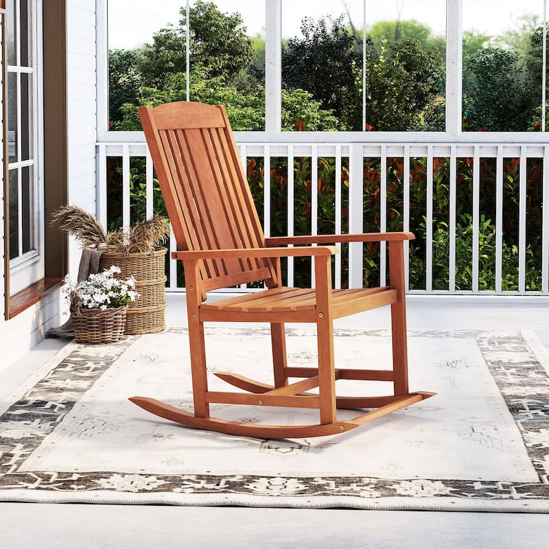 Natural Solid Wood Rocking Chair with High Backrest and DIY Paint Option - 35.5" L × 23.5" W × 42" H - Natural