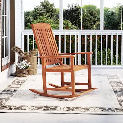 Natural Solid Wood Rocking Chair with High Backrest and DIY Paint Option - 35.5" L × 23.5" W × 42" H
