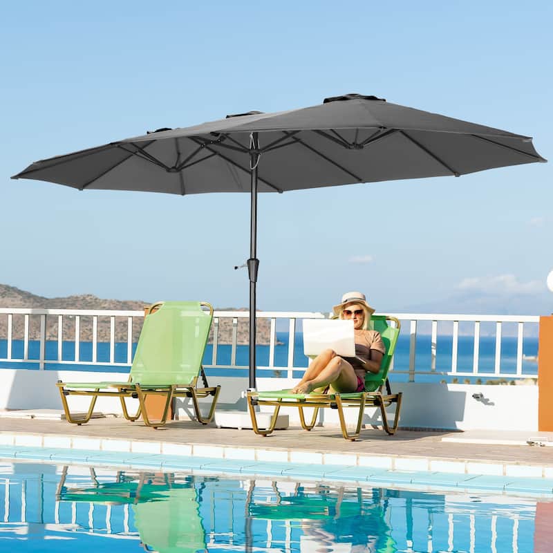 Ainfox 13FT/15FT Patio Umbrella Large Outdoor Umbrella with Base - Grey-15ft