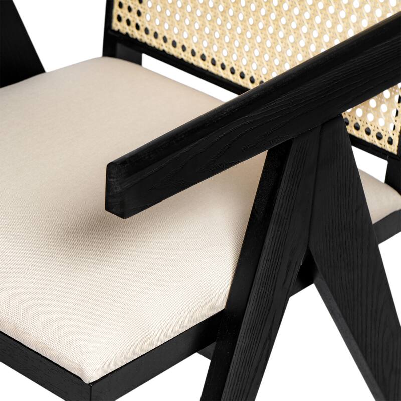 Farmhouse Kitchen Chairs Set of 2, Rattan Back Upholstered Arm Chairs