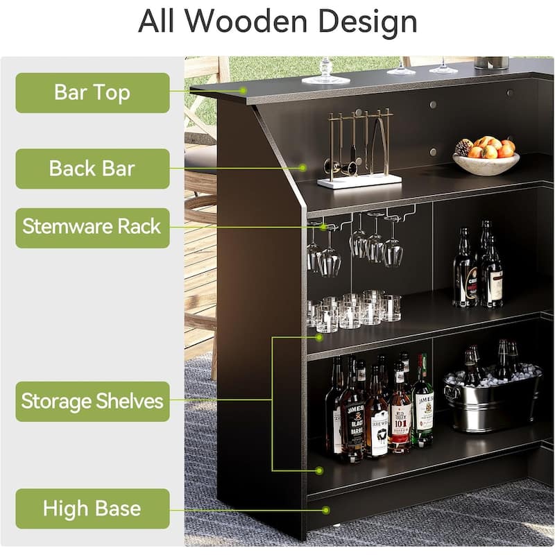 51.2" L-Shaped Home Bar Cabinet with Stemware Racks, 4-Tier Corner Bar Unit, Modern Liquor Wine Bar Table & Reception Desk