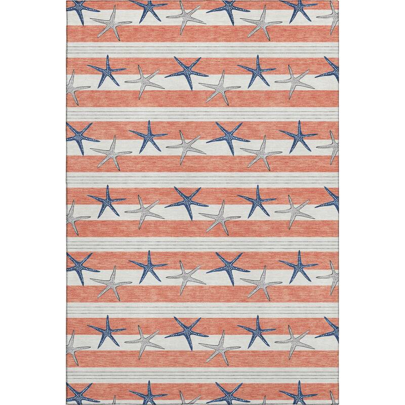 Premium Washable Super Soft Starfish Coastal Stripes Mayfield Rug