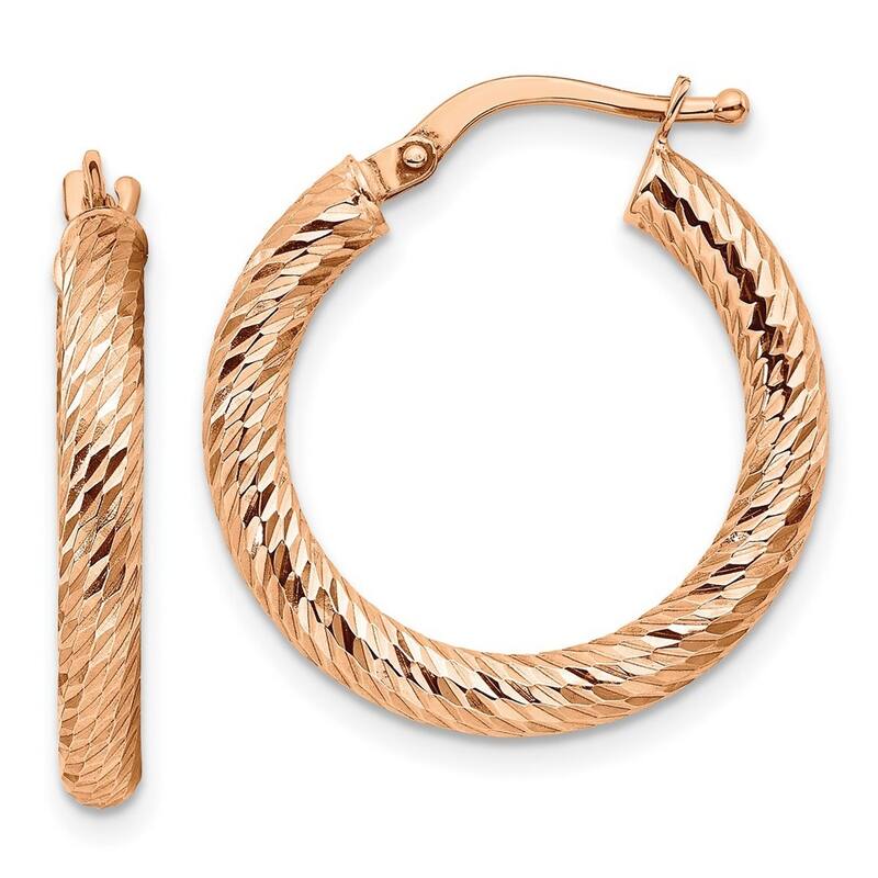 Curata 14k Rose Gold Sparkle Cut Round Hoop Earrings - 22.5x21.5mm