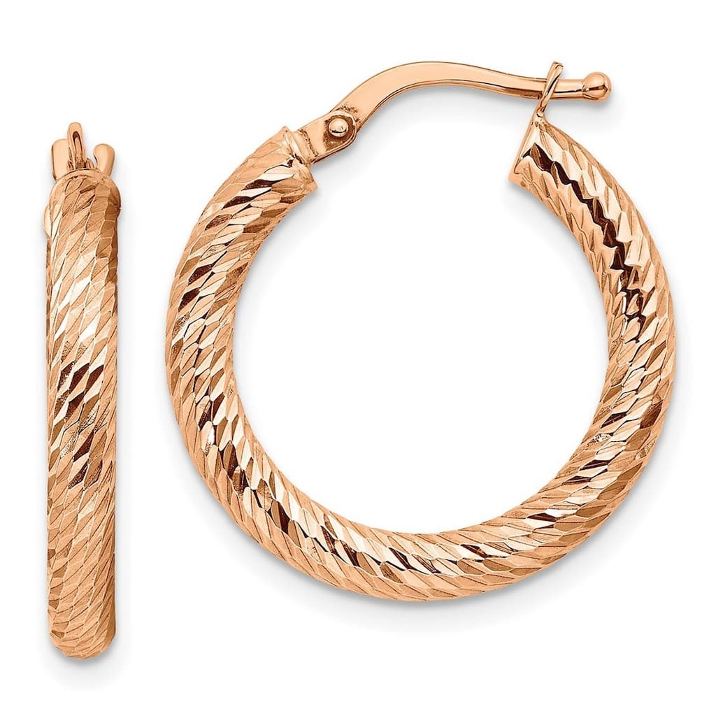 Curata 14k Rose Gold Sparkle Cut Round Hoop Earrings - 22.5x21.5mm