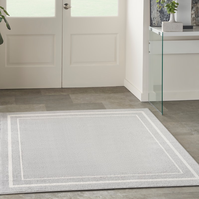 Nourison Essentials Indoor/Outdoor Solid Area Rug - 5' Square - Grey/Ivory