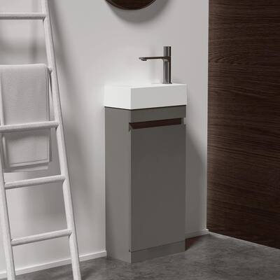 16"Small Bathroom Vanity with Sink,Freestanding Bathroom Vanity,One-Piece White Sink Basin Minimalist Storage Bathroom Vanities
