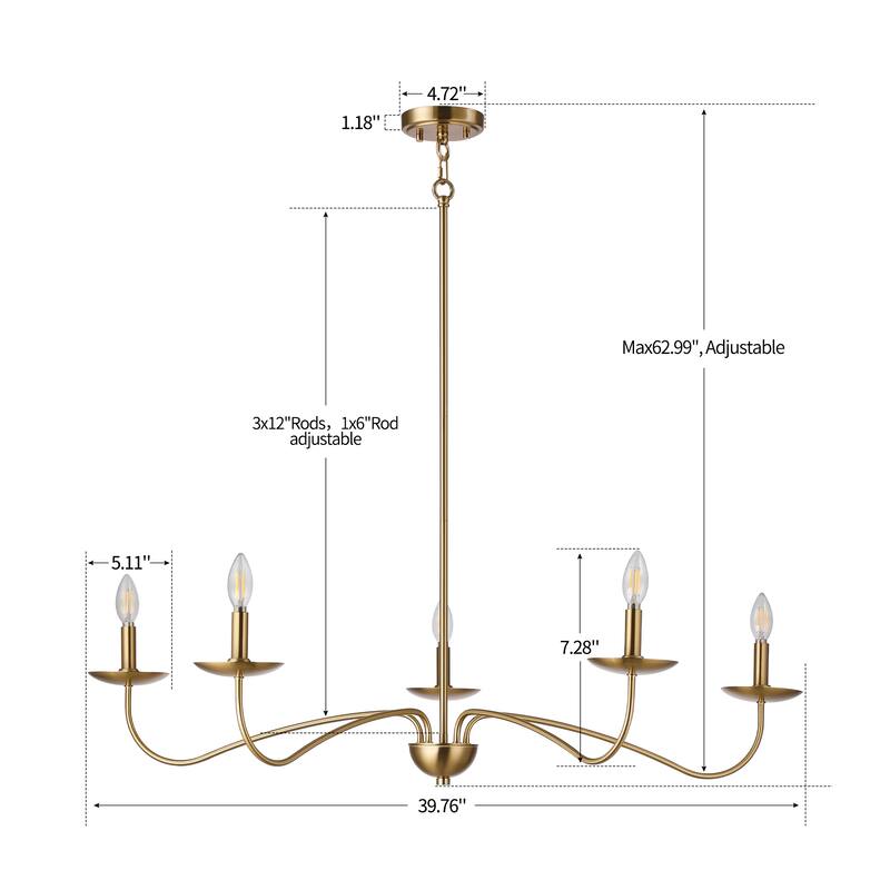 Meridian 5-Light Brushed Brass Chandelier with Candlestick Arms