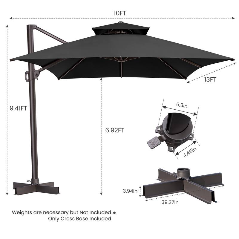 10 x 13 Feet Double Top Outdoor Patio Offset Cantilever Umbrella with NO Base