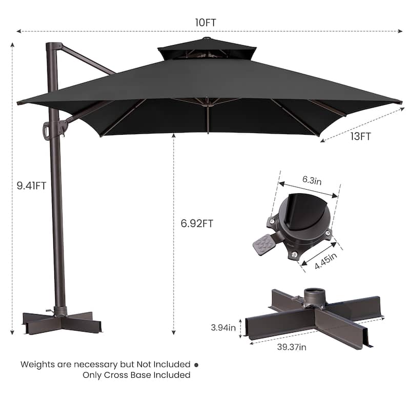 Crestlive Outdoor 13 x 10ft Patio Cantilever Umbrella with Tilt Angles and 360-degree Rotation