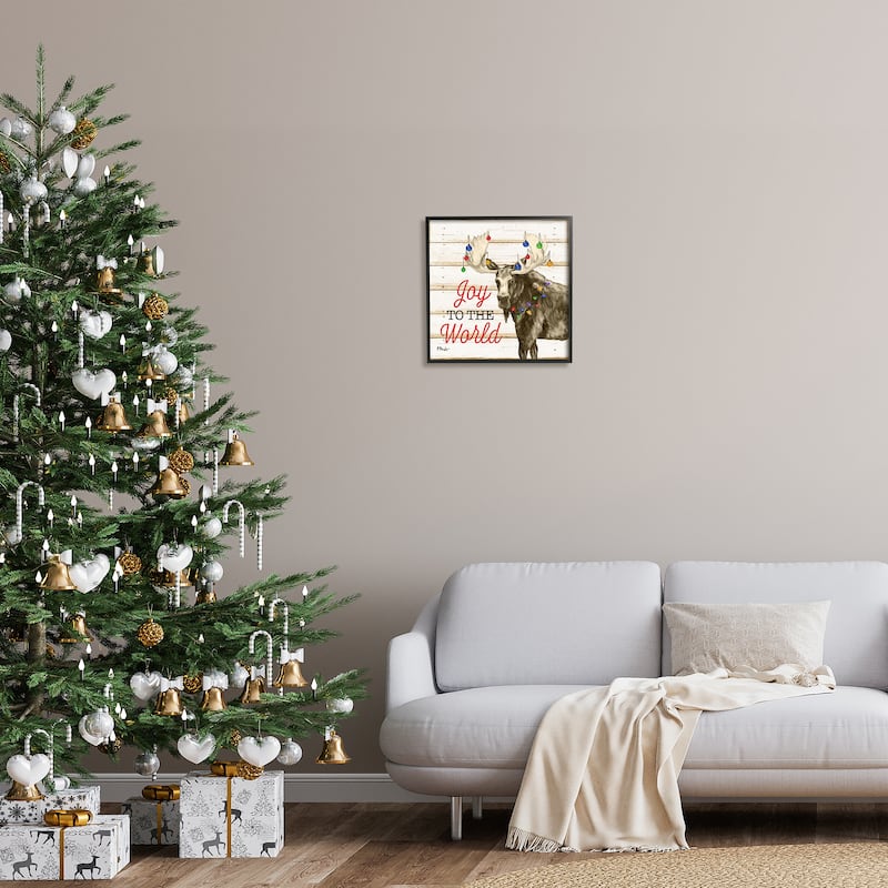 Stupell Moose with Festive Lights Framed Giclee Art Design by Paul Brent