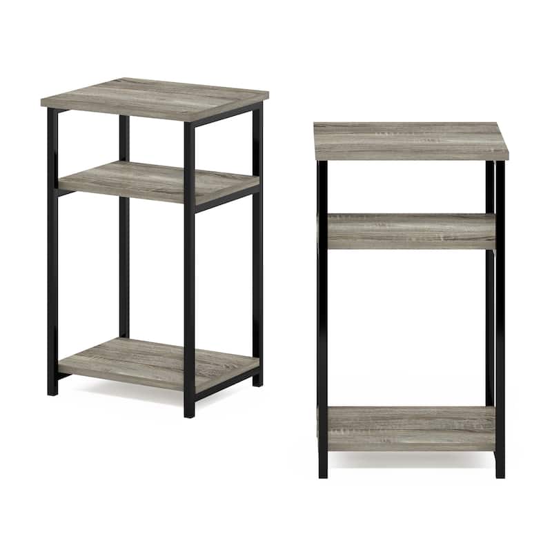 Furinno Just 3-Tier Industrial Metal Frame End Table with Storage Shelves, 2-Pack, Espresso