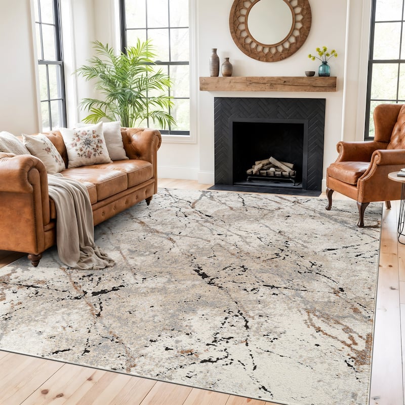 Marble Flow Area Rug - Rug for Living Room, Bedroom - Easy to Clean, Durable Polypropylene/Polyester with Jute Backing - 7' 10" x 10'