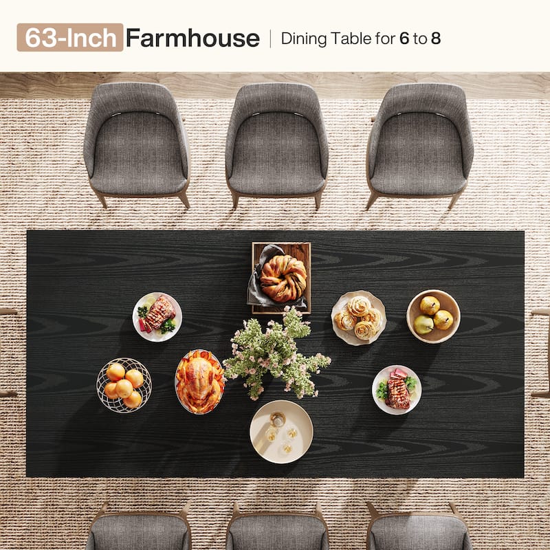 Dining Table for 6 People, 63'' Rectangular Kitchen Table with Strong Geometric Legs