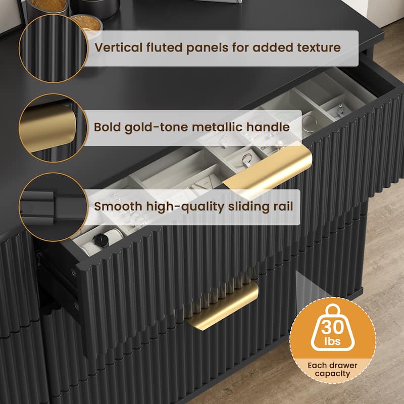 Meyreso Modern Boho Wave Wood Dresser, Wide Storage Cabinet