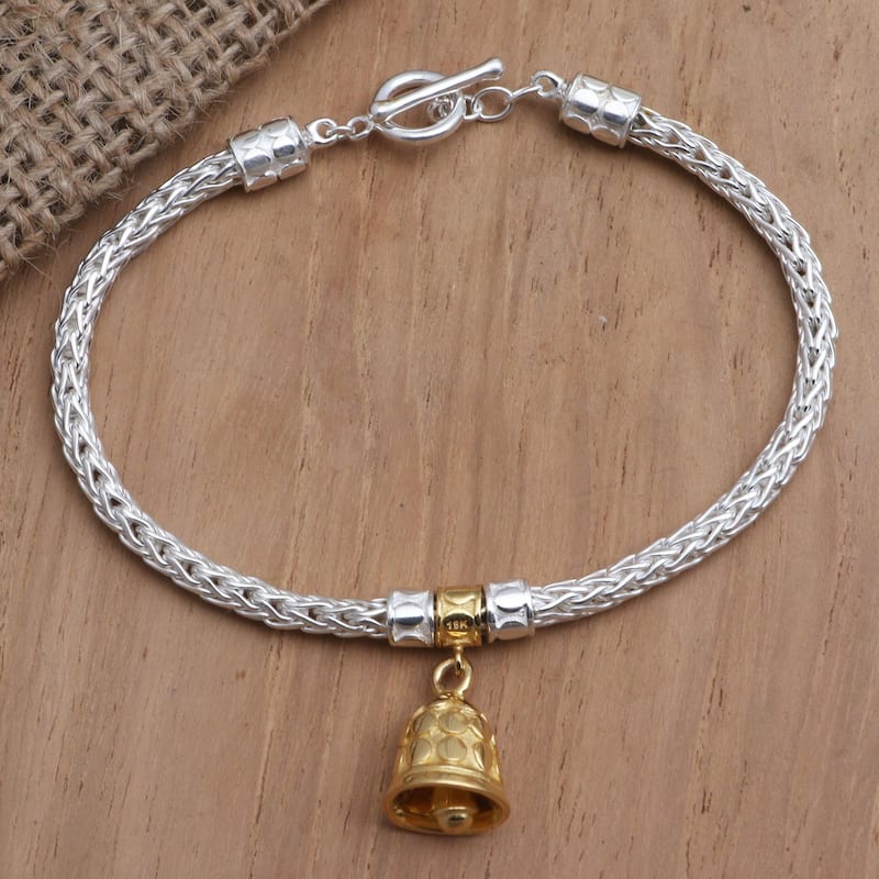 Novica Handmade Nagas Bell Gold-Accented Sterling Silver Bracelet