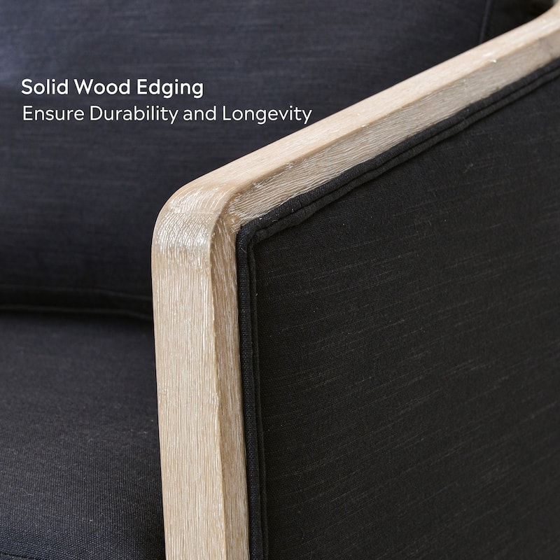 KINWELL 31"W Oak Frame Upholstered Swivel Barrel Armchair