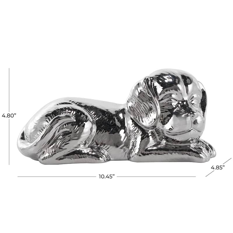 Ceramic Dog Laying Decorative Sculpture with Matte Finish - Silver or Gold - Roche River Decor