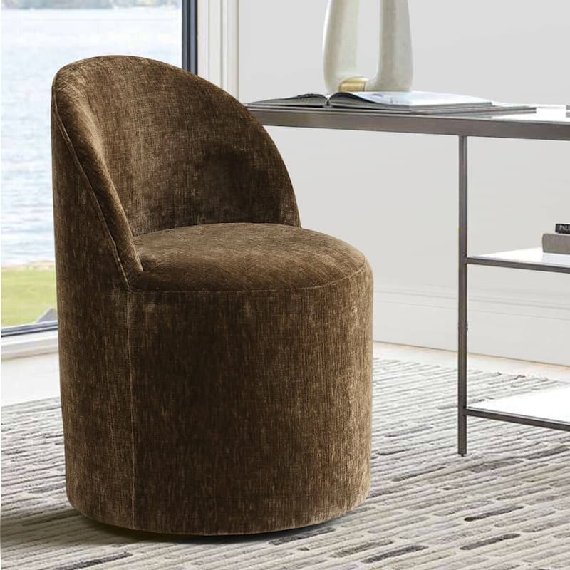 Upholstered Chenille Office Chair with Wheels - Brown