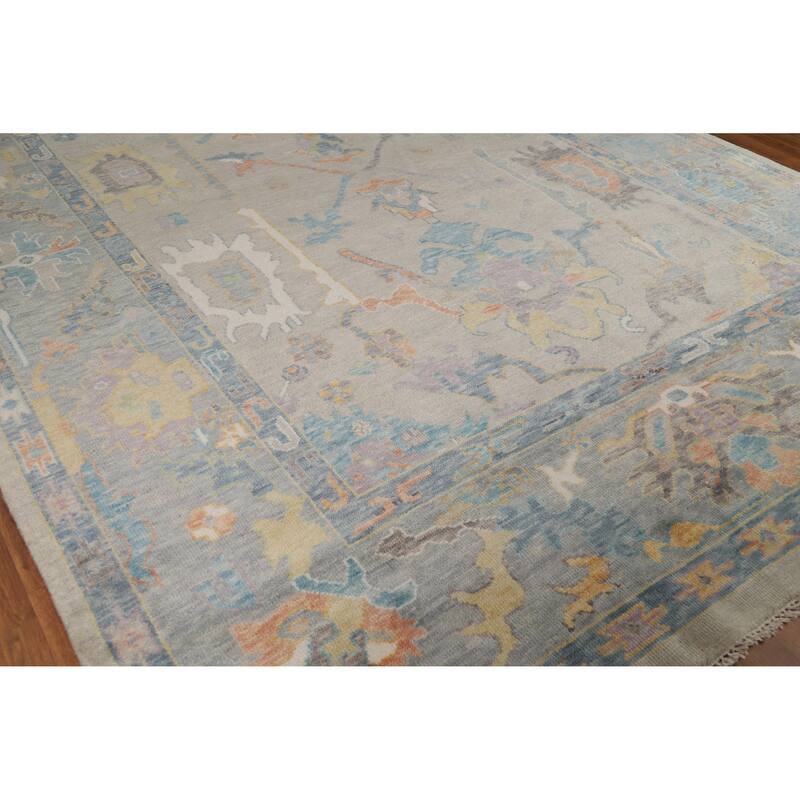 Hand Knotted Oriental 100% Wool Carpet Transitional All-Over Beige & Ivories Oushak Area Rug - 12' 3'' X 9' 1''