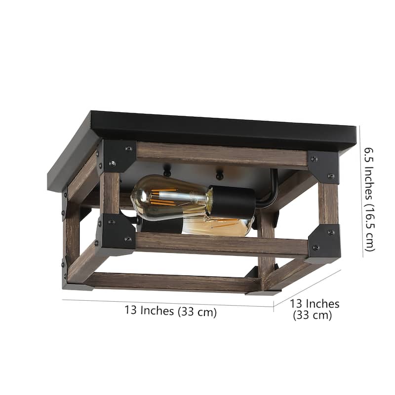 Frisco 13" 2-Light Iron Rustic Farmhouse LED Flush Mount, Brown/Black by JONATHAN Y