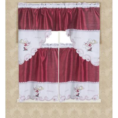 Monarch Embroidered Kitchen Valance and Tier Set - (1x) 60 x 36 inch valance; (2x) 30 x 36 inch tiers