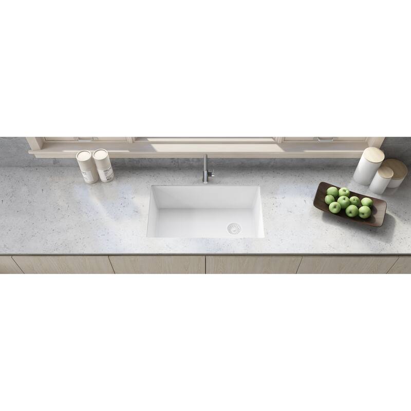 Ruvati 32 x 19 inch epiGranite Undermount Granite Composite Single Bowl Kitchen Sink - Arctic White - RVG2033WH