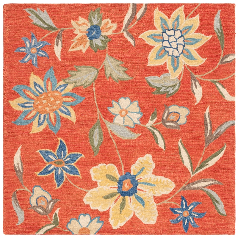 SAFAVIEH Handmade Blossom Shaila Modern Floral Wool Rug - 6' Square - Rust/Multi