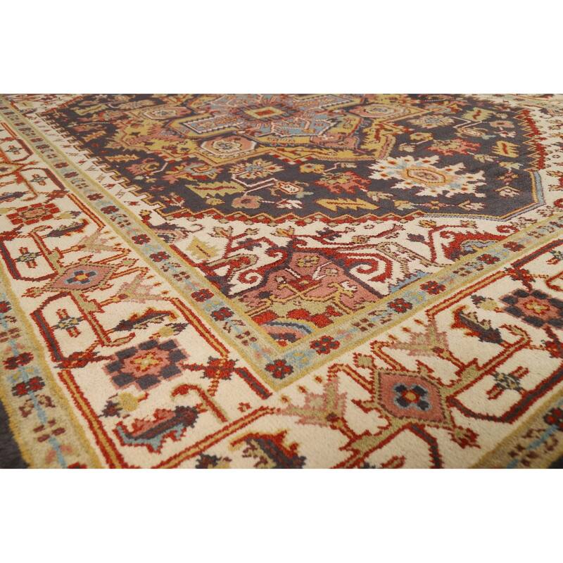 Charcoal Gray Heriz Serapi Indian Area Rug Handmade Wool Carpet - 7'10"x 9'11"