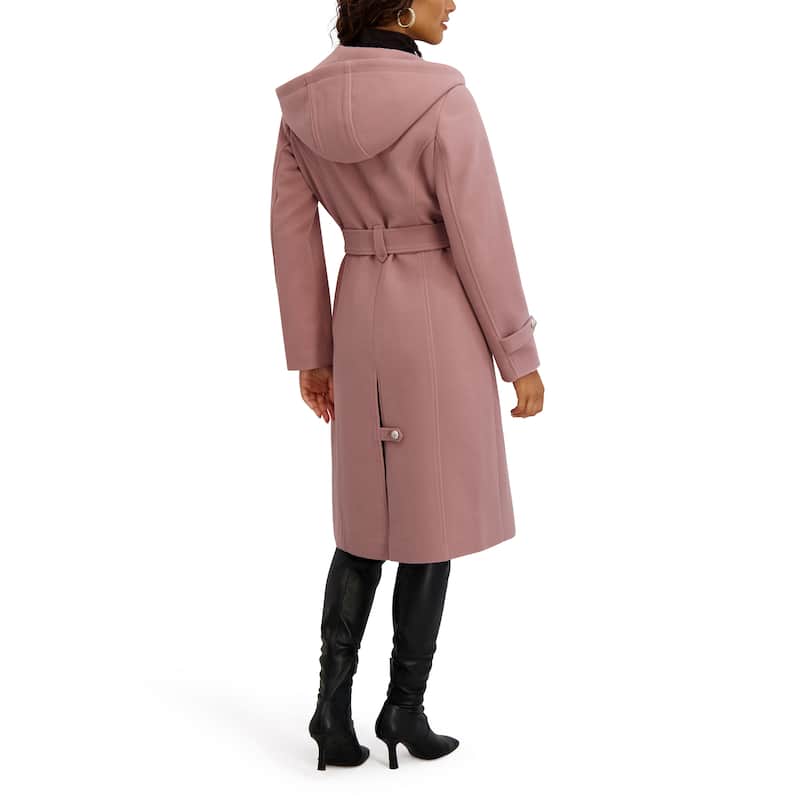 Kensie Boucle Belted Long Coat - Mauve - M