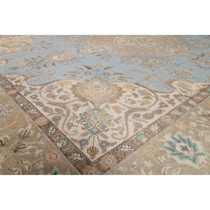 Light Blue Tabriz Persian Rug Traditional Hand-Knotted Wool Carpet - 9'9"x 12'9"