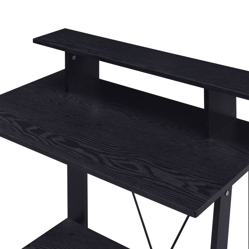 Modern Writing Desk with Storage Shelves and Sturdy Metal V-Back Reinforcement for Home or Office Workspace