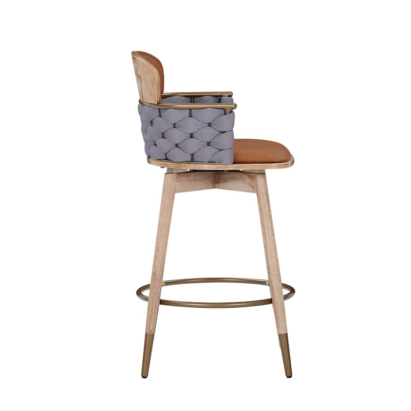 Art Leon Retro Woven and Wood Counter Height Barstool