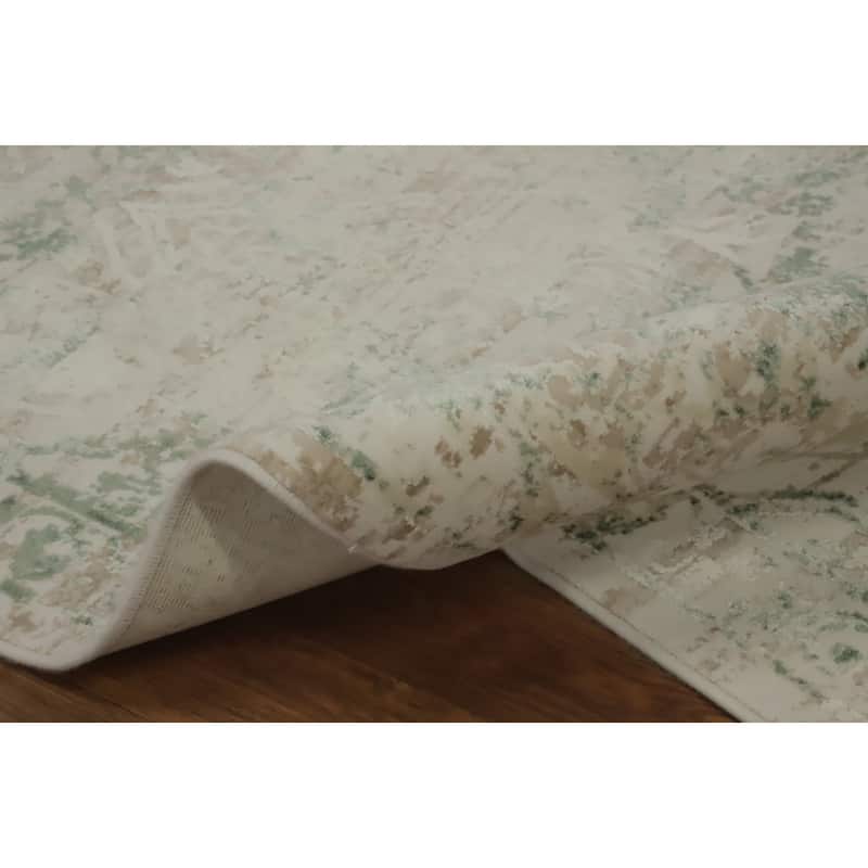 Machine Made Oriental Polyester Carpet Abstract Beige & Ivories Distressed Area Rug - 7' 9'' X 5' 2''