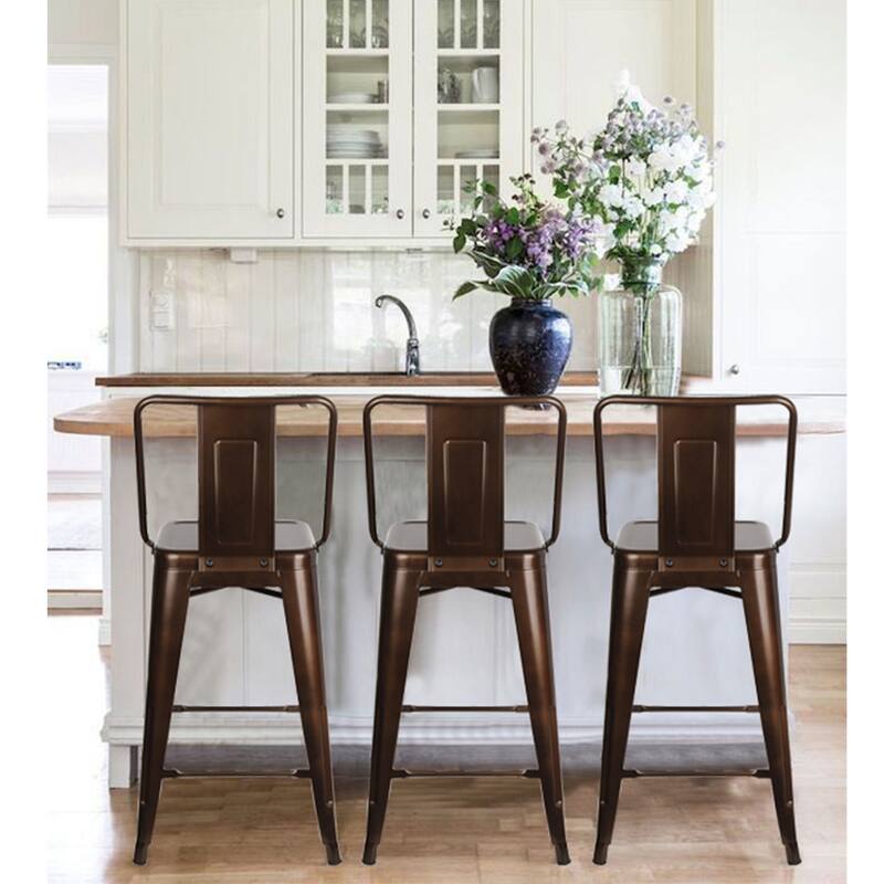 24" Counter-Height High Back Metal Bar Stool-Set of 2