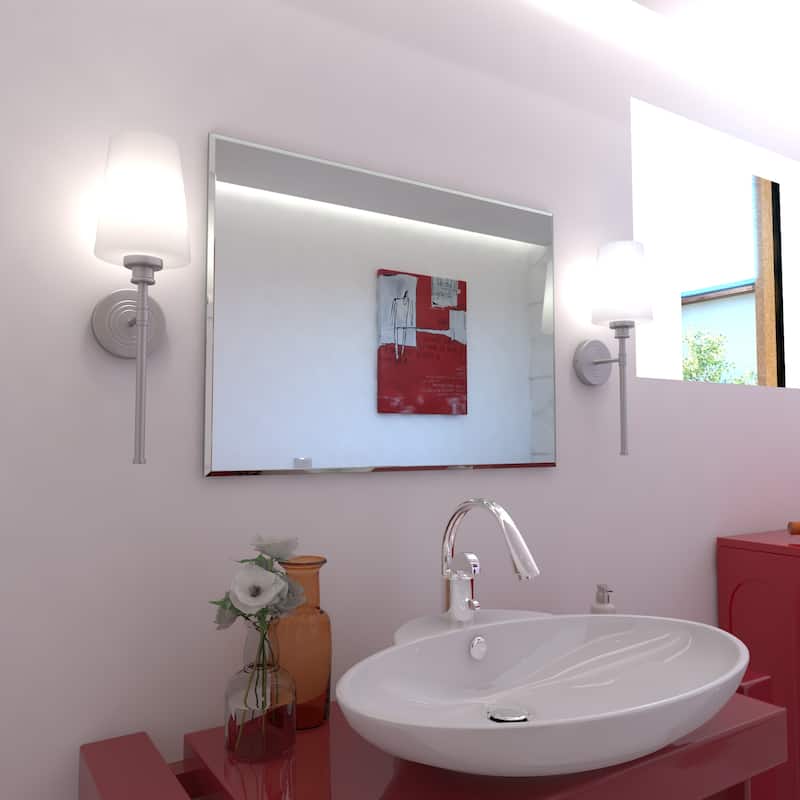 Clark 1 Light Satin Nickel Bathroom Wall Sconce White Glass - 5.25-in W x 19-in H x 7-in D