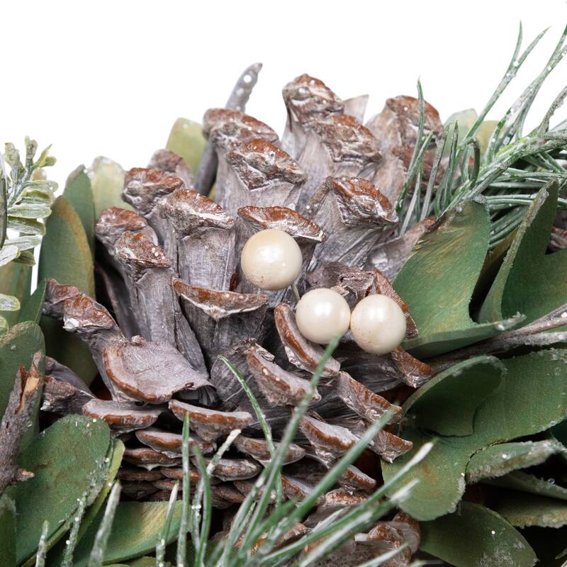 Frosted Pinecone and Wooden Petals Artificial Christmas Wreath -14" - Unlit