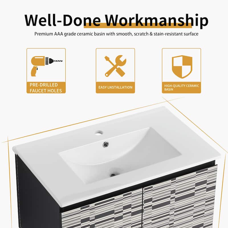 Bathroom Vanity With Sink In 24/30 Inch, Floating Bathroom Vanity with Soft Close Door