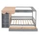 preview thumbnail 4 of 13, Gray Full Size Solid Wood House Bed with Two Drawers, Roof, and Wardrobe for Kids